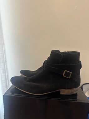 Topman Black Suede Chukka Boots with Buckle Strap